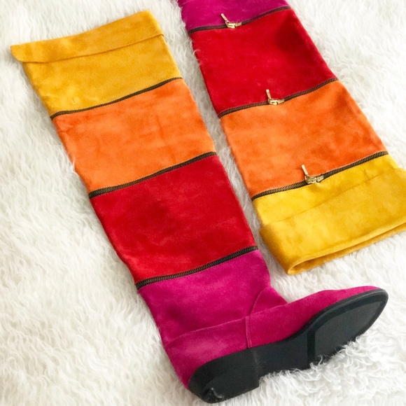 decosa Shoes - Above Knee Leather Boots - Vintage 80s size 9 deco